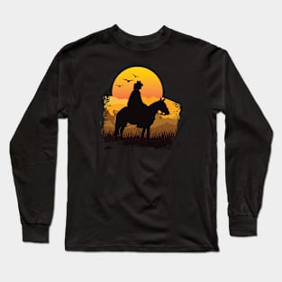 Cowgirl Riding Sun Retro Vintage T-Shirt Long Sleeve T-Shirt